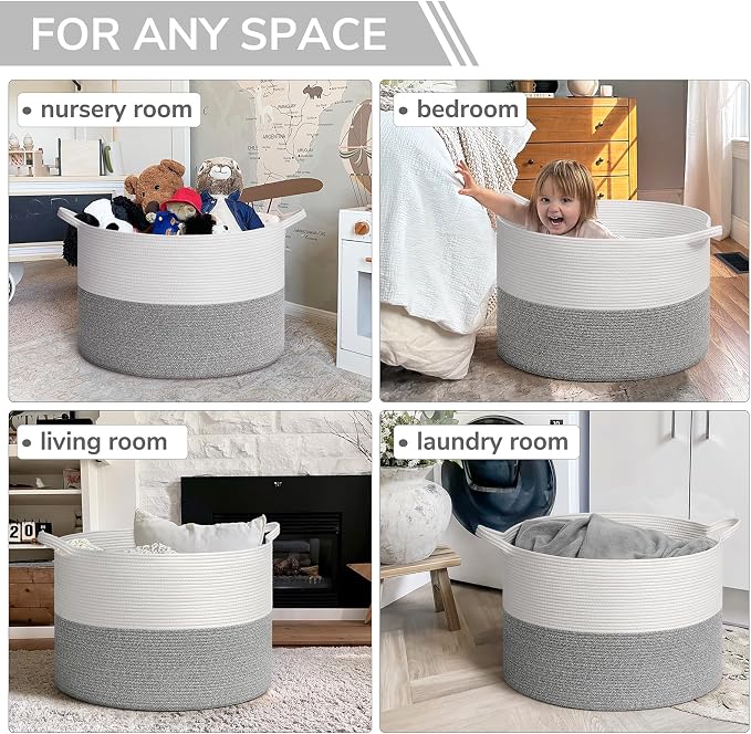 INDRESSME 115L Extra Large Blanket Basket, Soft Cotton Rope Storage Basket - Image 4
