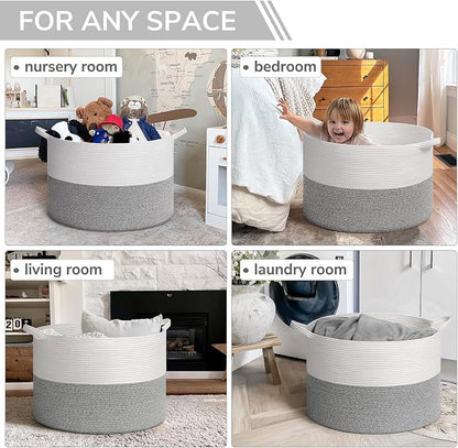 INDRESSME 115L Extra Large Blanket Basket, Soft Cotton Rope Storage Basket - Image 4