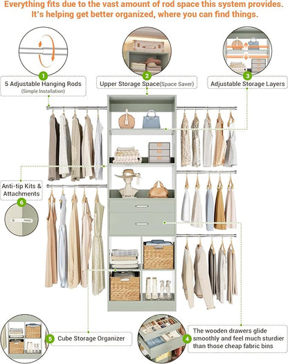 Besiost Small Closet System, 3.2-6.8FT Small Closet Organizer - Image 2