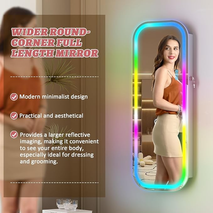LVSOMT Round Mirror Jewelry Cabinet Door Hang, Jewelry Armoire - Image 4