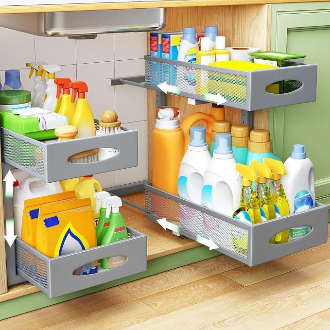 Under Sink Organizer, 2 Pack 2 Tier Pull out Cabinet Organizer Baskets by Kitstorack