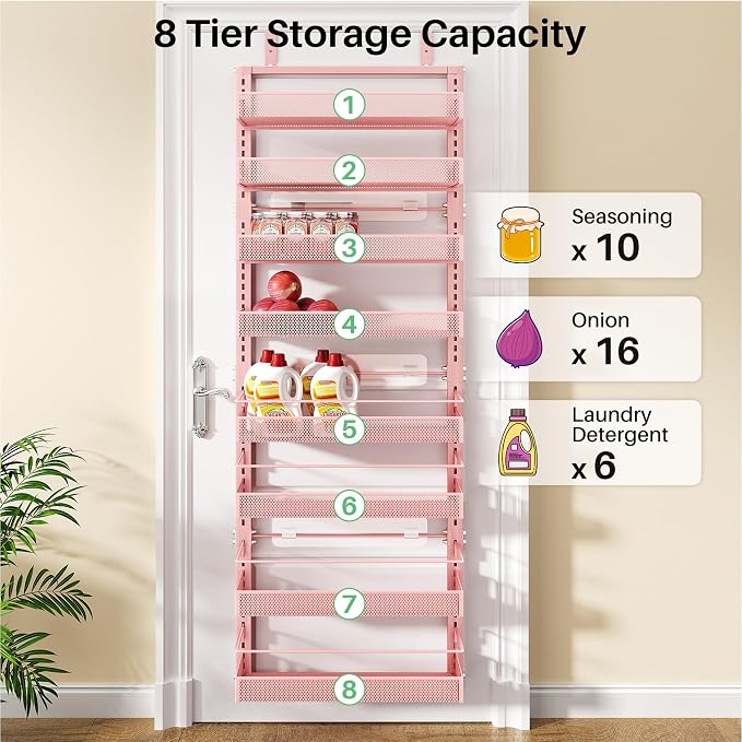 SNTD 8 Tiers Over the Door Organizer, Height Adjustable Spice Rack, Dense Mesh - Image 7