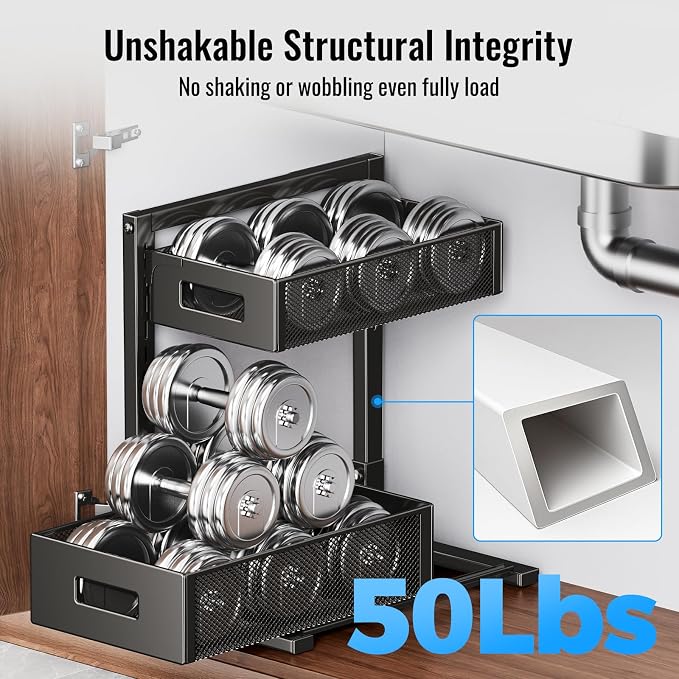 Under Sink Organizer, Silk-Smooth Metal Sliding Drawer Organizers and Storage - Image 5