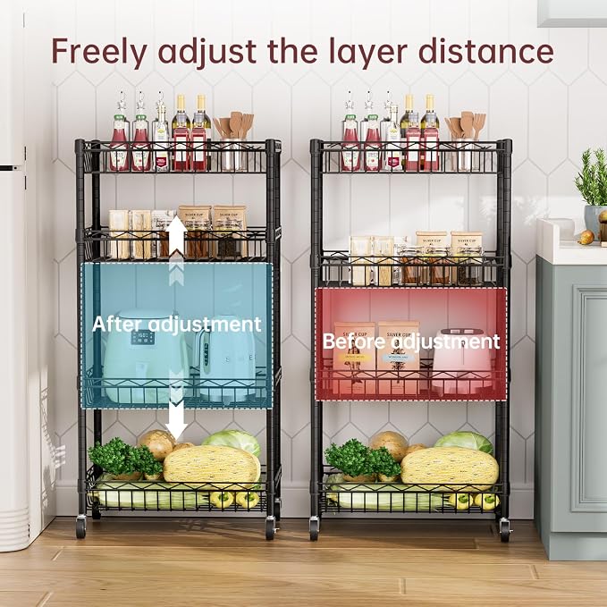 SINGAYE 4 Tier Basket Shelf Wire Shelving Unit Adjustable Storage Shelves Big - Image 3