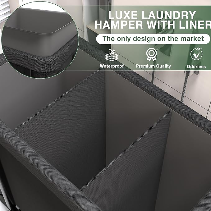 60 Gal Laundry Basket with Lid, Rolling Laundry Hamper with Wheels, Dirty - Image 3