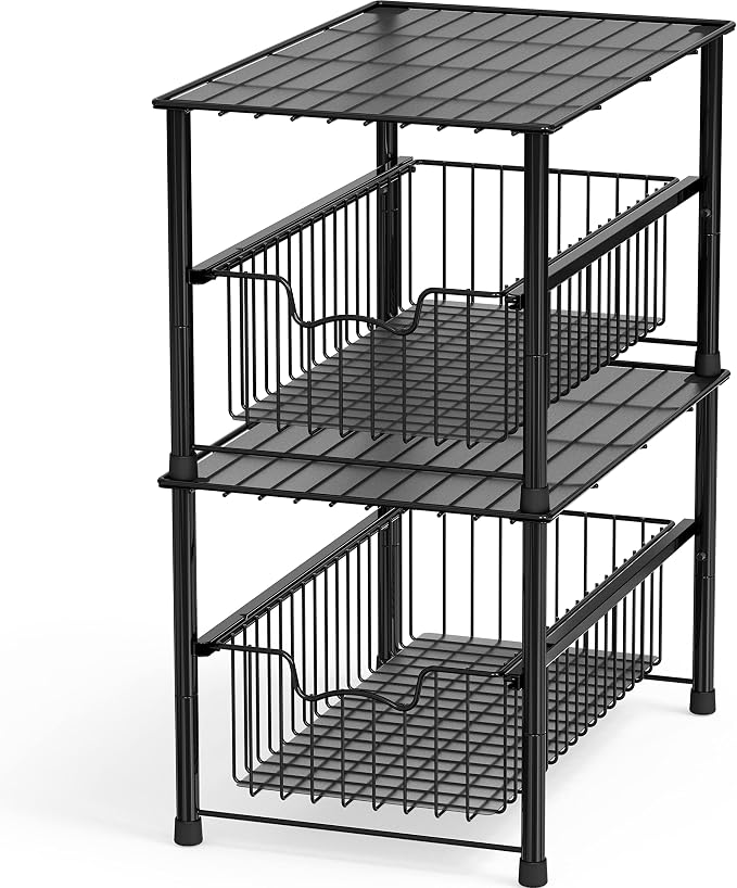 SimpleHouseware Stackable Under Sink Cabinet Sliding Basket Organizer Drawer - Image 3