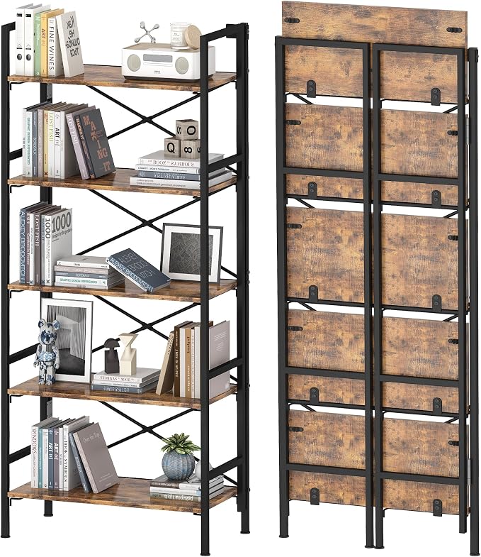 Folding Bookshelf, 5 Tier Bookcase Foldable Shelf - Image 8