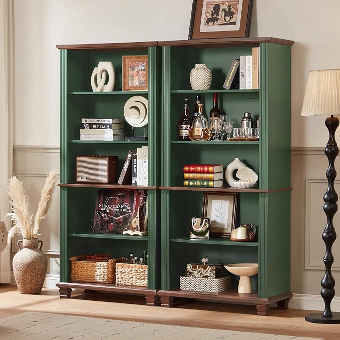 70" Tall Green Bookshelf, 5 Tier Wooden Book Shelf - Image 4