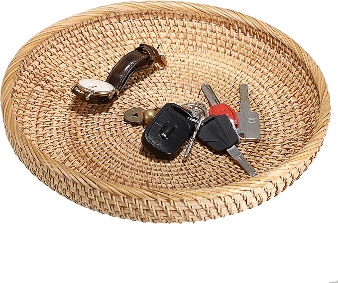 Hipiwe Round Key Basket Bowl for Entryway Table, 11.8" Large Rattan Tray by Hipiwe