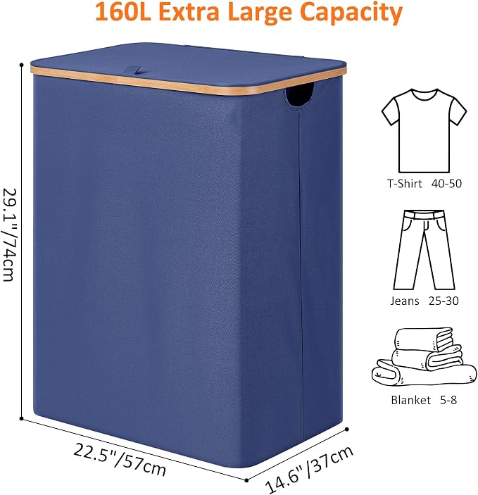efluky Laundry Hamper with Lid, Trio Laundry Basket with 2 Removable Bags - Image 2