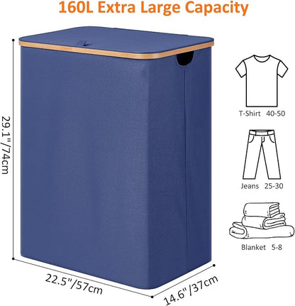 efluky Laundry Hamper with Lid, Trio Laundry Basket with 2 Removable Bags - Image 2