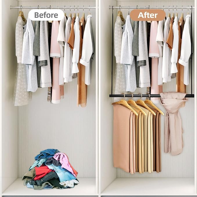 STORAGE MANIAC Hanging Closet Rod, Adjustable Width and Height Closet Hanging - Image 5