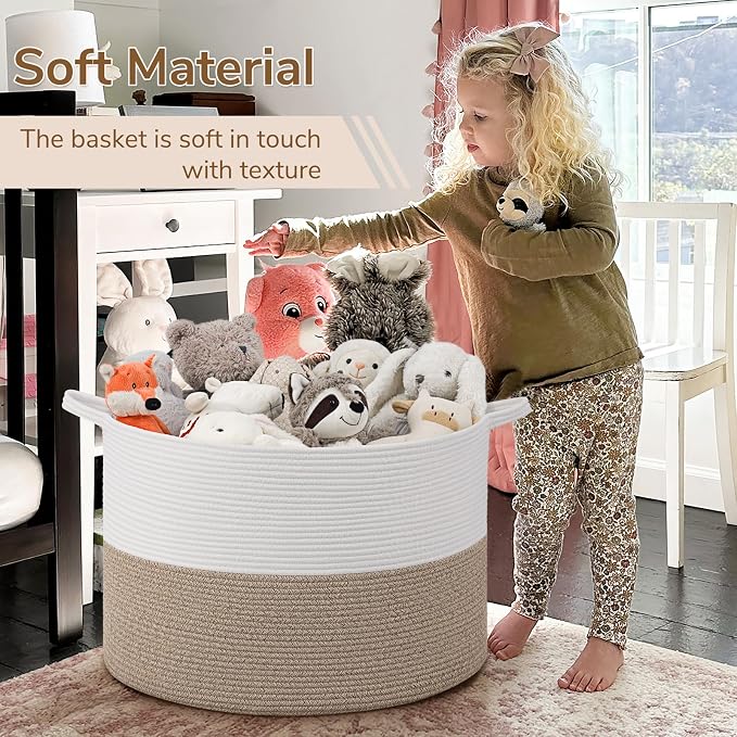 INDRESSME 115L Extra Large Blanket Basket, Soft Cotton Rope Storage Baskets - Image 6