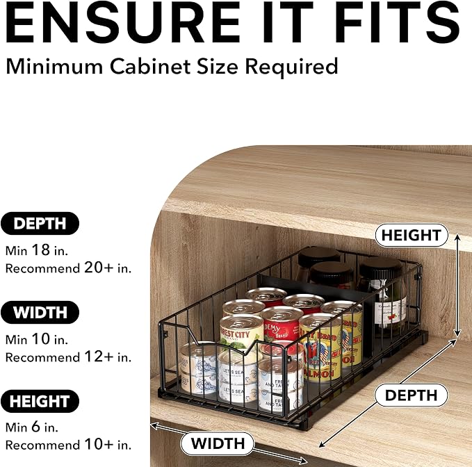 Simple Houseware Pull-Out Cabinet Sliding Basket, 17.2Dx9.7Wx5H, Under Sink or - Image 3