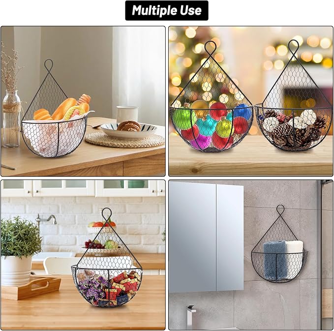 BSTKEY Set of 2, Wall-Mounted Hanging Metal Fruit Vegetable Baskets Hanging - Image 5
