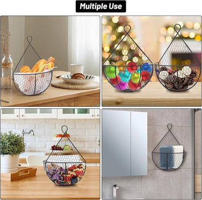 BSTKEY Set of 2, Wall-Mounted Hanging Metal Fruit Vegetable Baskets Hanging - Image 5