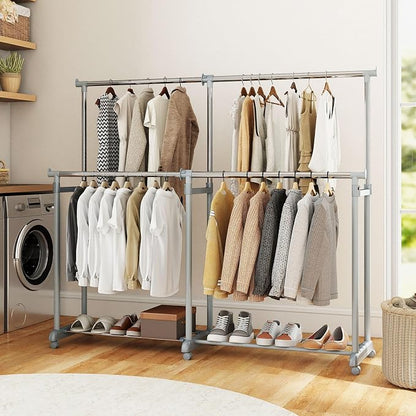 COSTWAY Double Rod Clothing Rack, Heavy-Duty Metal Garment Rack - Image 2