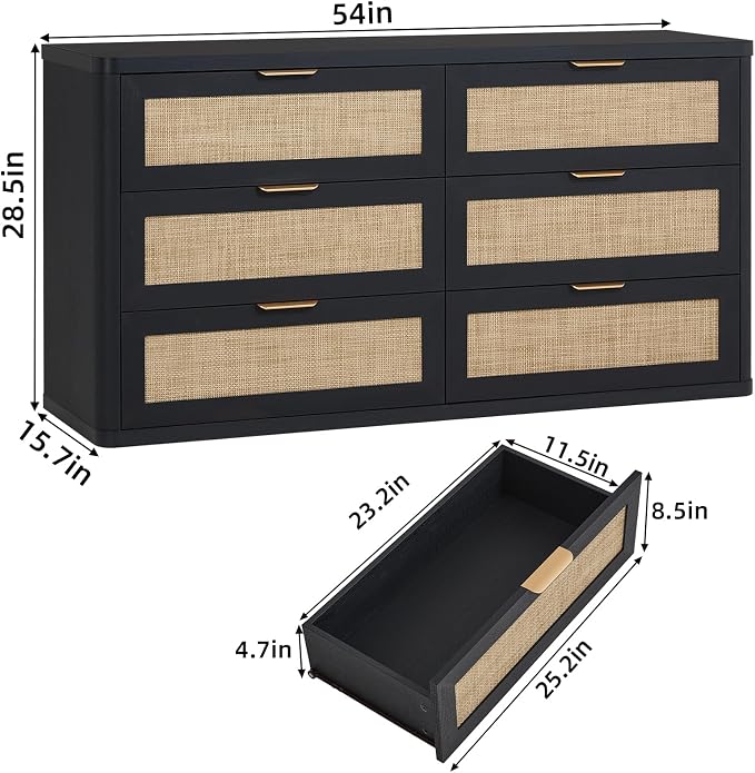LEYAOYAO Rattan 6 Drawer Dresser - Image 2