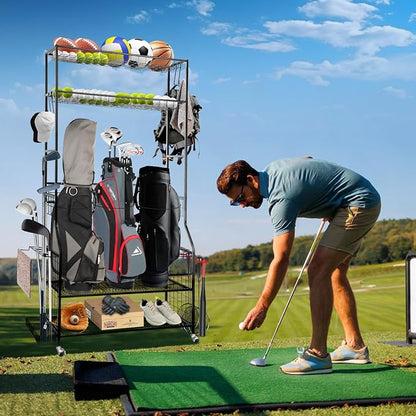 Golf Bag Storage Garage Organizer, 3 Golf Bags Organizer and Golfing Equipment - Image 8