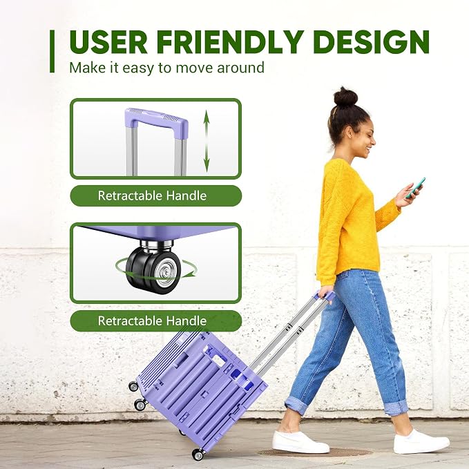 Folding Utility Cart, Portable Rolling Crate Handcart Collapsible Shopping - Image 4