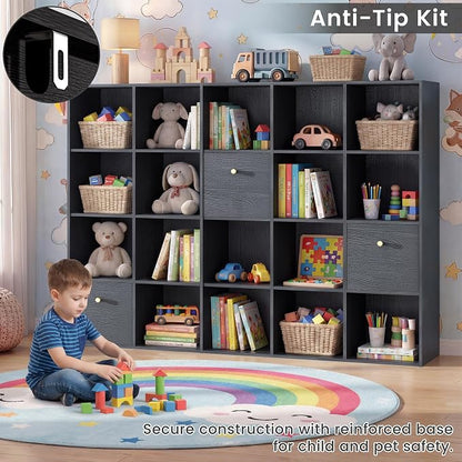 Large Cube Storage Organizer Unit, 20 Open Shelves Bookcase - Image 7