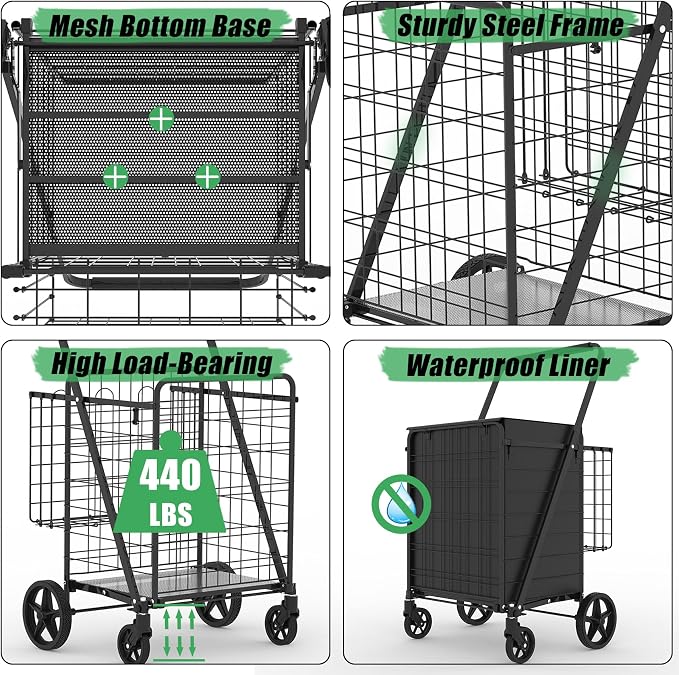 Heavy Duty Folding Shopping Cart - Image 3