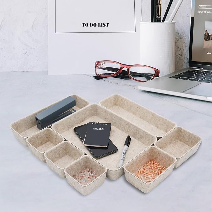 Welaxy 8pc Nordic Minimalist Desk Organizer Tray Beige Oatmeal Storage - Image 4
