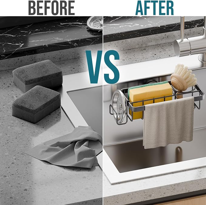 TAILI Sponge Holder with Strong Suction Cup, 4-in-1 Rustproof Sink Organizer - Image 6