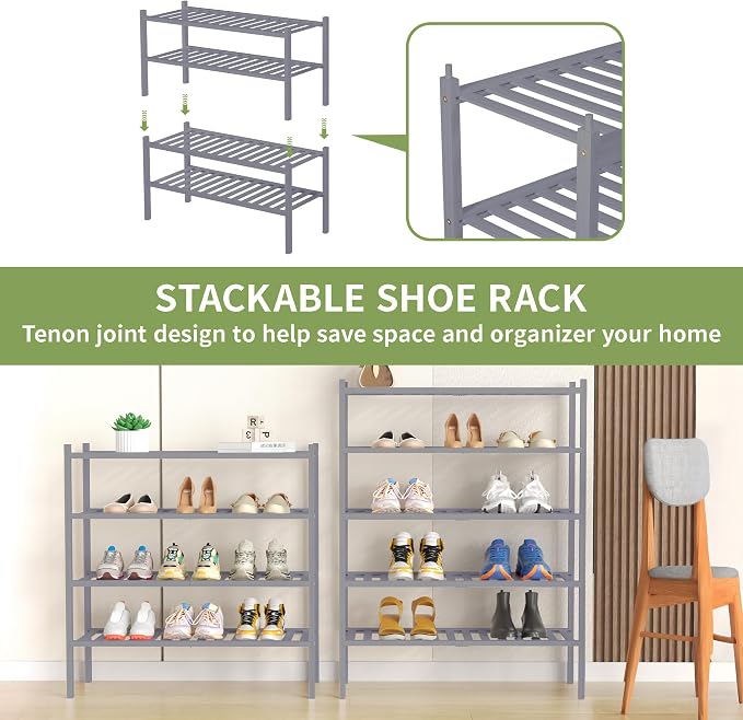 4 Tier Bamboo Shoe Rack for Closet Free Standing Wood Shoe Shelf for Entryway - Image 5