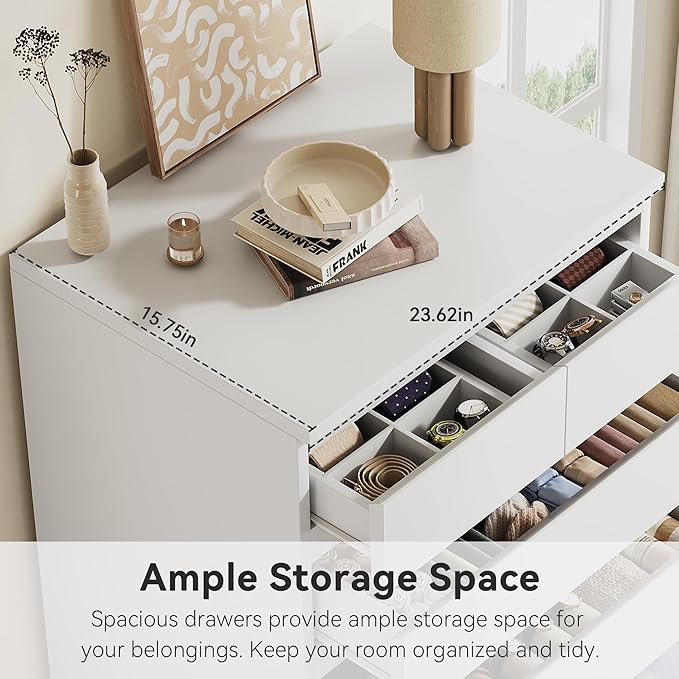 White Tall 7 Drawer Dresser for Bedroom, Modern Wood Closet Dressers & Chests - Image 4