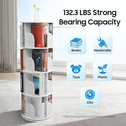 Rotating Bookshelf, 360 Display Round Bookshelf, 4 Tier Floor Standing Bookcase - Image 2