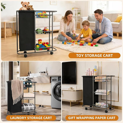 Rolling Laundry Cart with Wheels: 3-Tier Laundry Caddy Between Washer and Dryer - Image 7