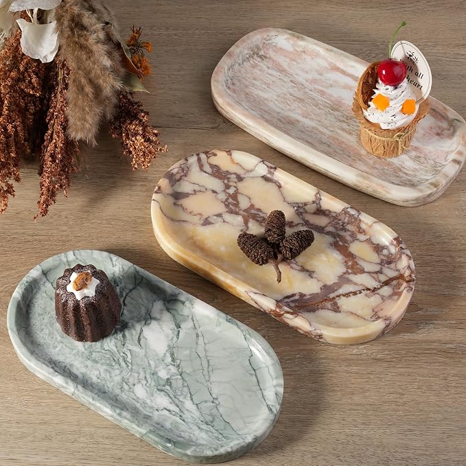 Koville Natural Marble Tray for Bathroom Countertop, Vanity Tray for Decor - Image 8