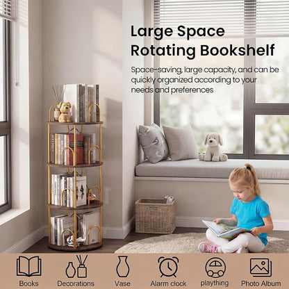 3 Tier Rotating Bookshelf, 360° Spinning Bookshelf Tower, Narrow Corner Book - Image 5
