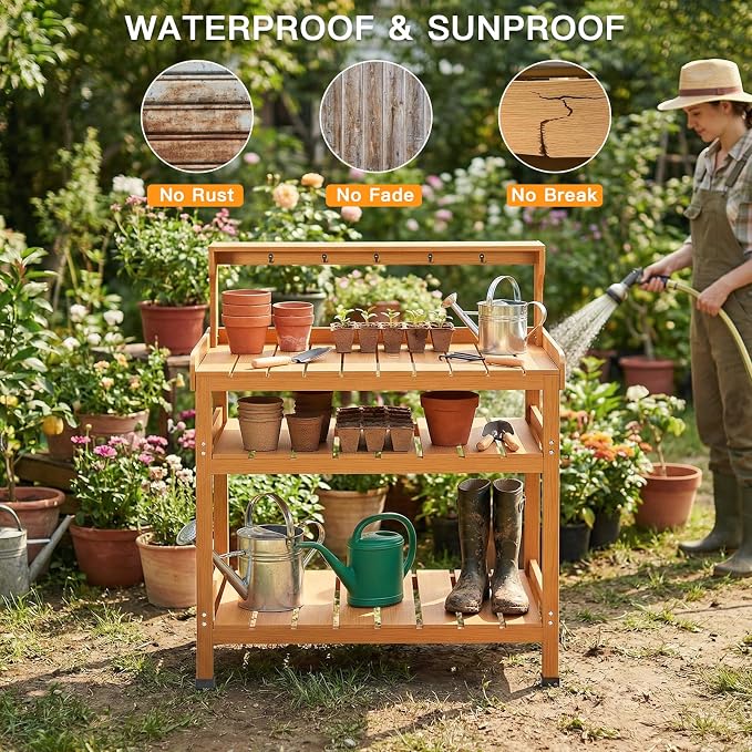 Frogprin Potting Bench Table, Extra-Large Outdoor Garden Potting Bench - Image 4