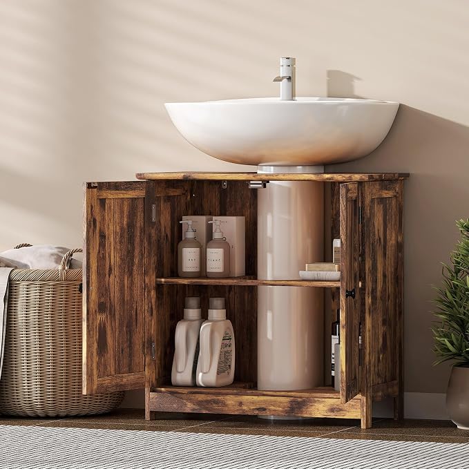 HOMCOM Under Sink Bathroom Cabinet, Pedestal Sink Storage Cabinet - Image 7