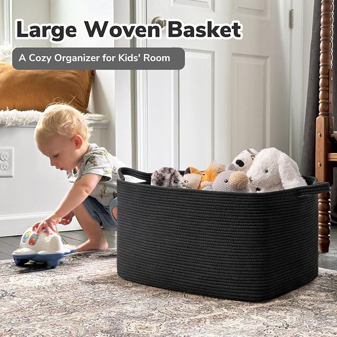 Goodpick Large Blanket Basket Living Room, 21.6" x 14.9" x 11.8" Woven Storage - Image 2