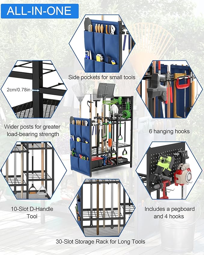 Garden Tool Organizer with Pegboard, Yard Tool Holder Standing - Image 5