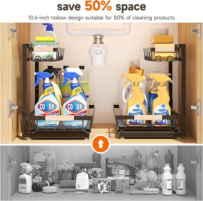 Sevenblue 2-Pack 2-Tier Height Adjustable Under Sink Organizer & Storage | - Image 4
