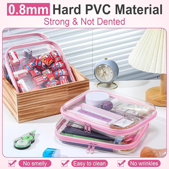 Sanwuta 6 Pcs Clear Hard Zipper Case Hard Plastic Zipper Pouches Transparent - Image 4