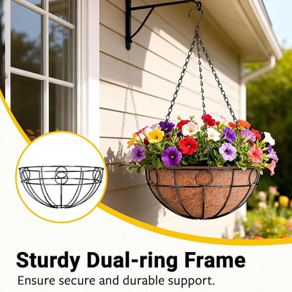 2 Pack Round Hanging Baskets for Plants Outdoor, 12 Inch Metal Wire Planter - Image 2