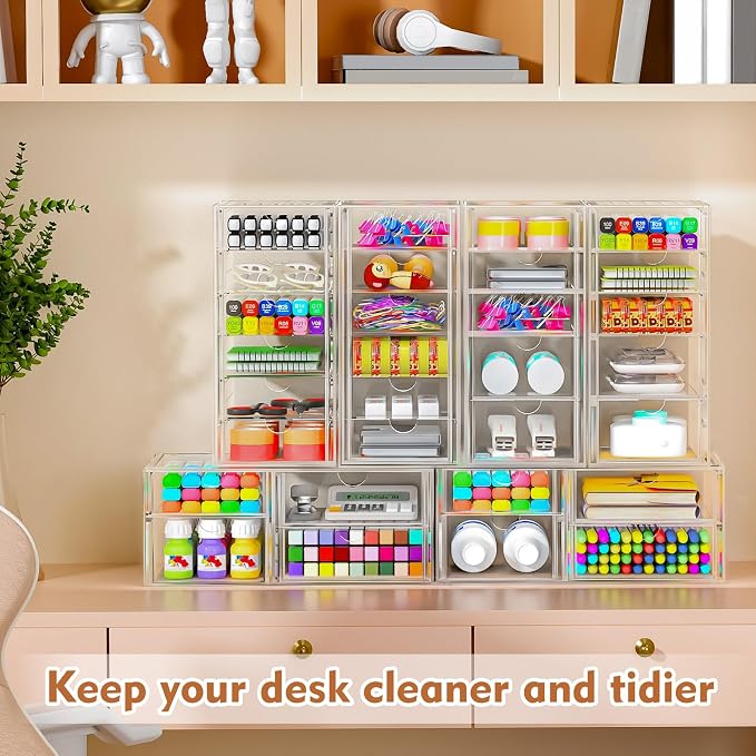 22 Drawers, Acrylic Desk Makeup Organizer, Plastic Drawers Organizer, Stackable - Image 2