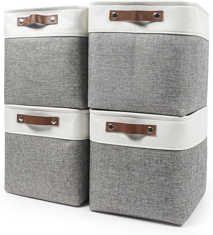 13x13 Cube Storage Bins, Collapsible Fabric Storage Box, 4 Pack Closet Baskets by Bagnizer