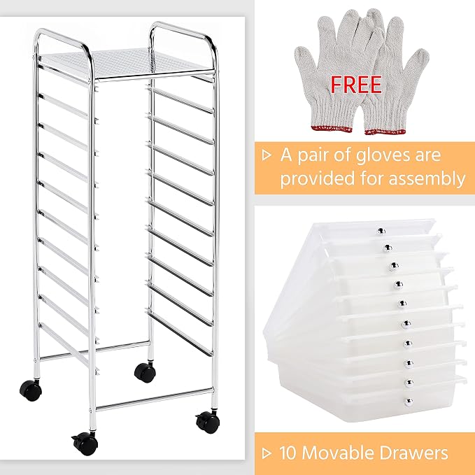 Yaheetech 10 Drawer Cart Rolling Plastic Storage Cart and Organizer - Image 9