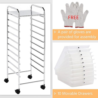 Yaheetech 10 Drawer Cart Rolling Plastic Storage Cart and Organizer - Image 9