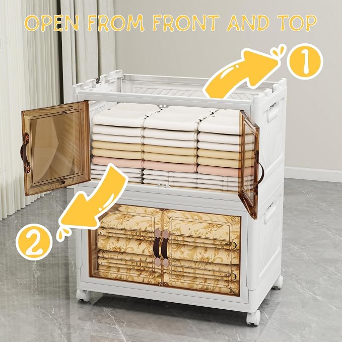 Storage Bins with Lids and Wheels, Collapsible Bathroom Storage Cabinet with - Image 5