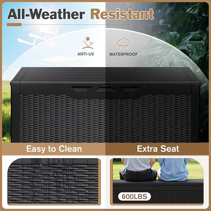 Devoko 100 Gallon Waterproof Large Resin Deck Box Indoor Outdoor Lockable - Image 9