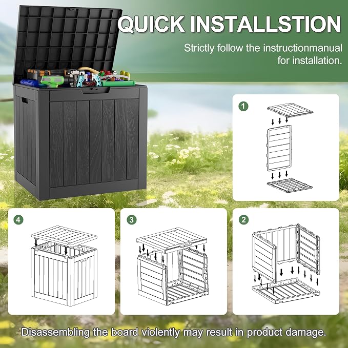 KAMABOKO 32 Gallon Outdoor Storage Box 2 Pack All-Weather Deck Box - Image 6