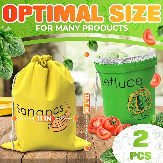 Banana & Lettuce Fresh Reusable Produce Bags – Vegetable & Fruit Storage Bags - Image 2