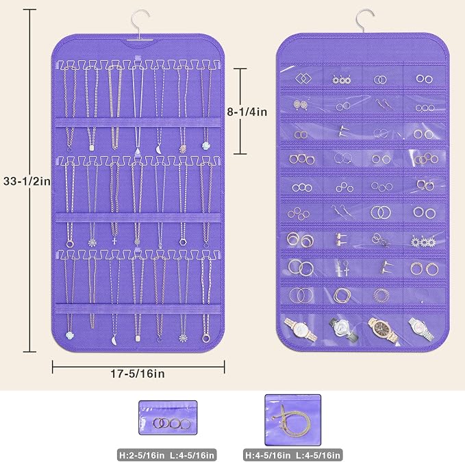 Hanging Jewelry Organizer Storage, 40 Pockets 36 Hooks Necklace Earring - Image 5
